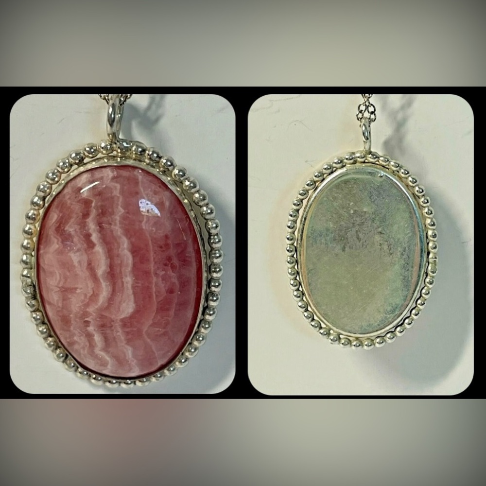 Rose Pink Oval Jasper Sterling Silver Artisan Made Earrings & Necklace Set NEW - Picture 2 of 3